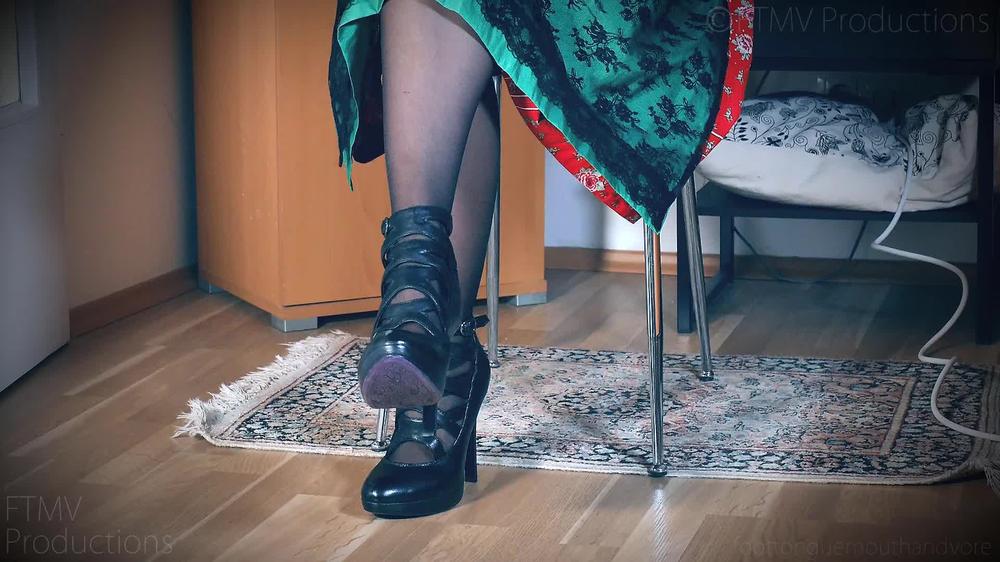 Cover Strict Faced Toe Tapping In Strappy High Heels And A Dirndl - Foot Tongue Mouth and Vore